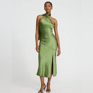 Satin Scarf Neck Sleeveless Midi Dress
